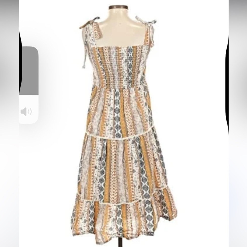 New Lucky Brand Shoulder Tie Tiered Dobby Midi Dress - Picture 6 of 16